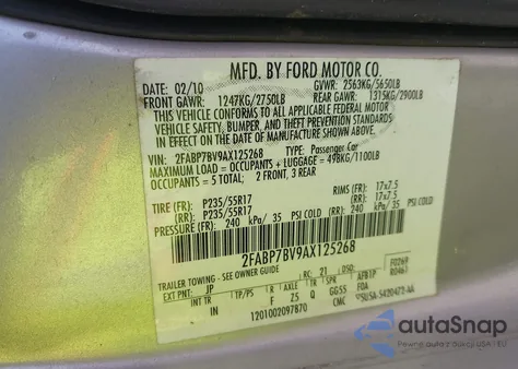 2010 Ford Crown Victoria Police/Police Interceptor from USA, damaged, VIN 2FABP7BV9AX125268